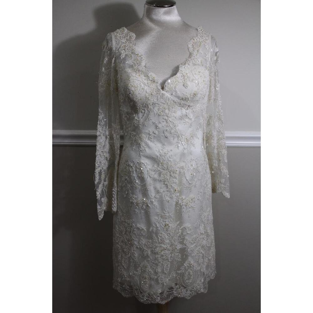(NWT ) SARAH DANIELLE Cream Beaded Short Wedding Dress Size 12 # 5551 (DR900